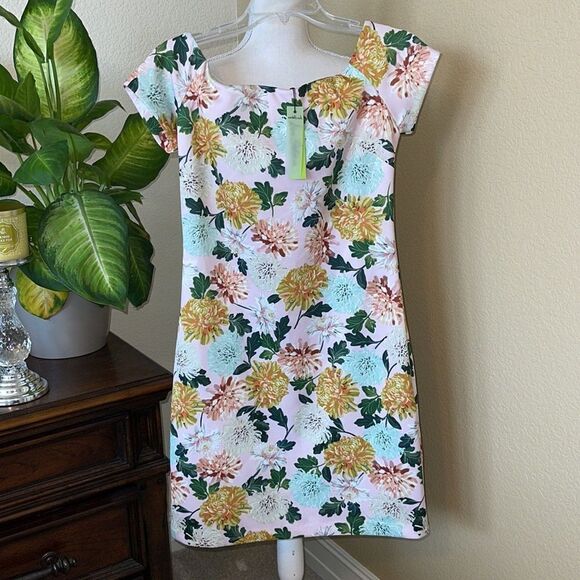 NWT Sam Edelman Off-the-Shoulder Scuba Pink Floral Dress Sz 6 - Picture 3 of 4